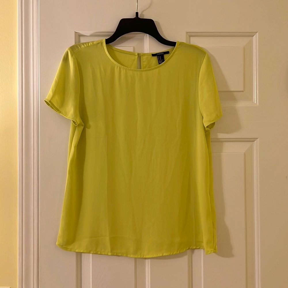Forever 21 Yellow Short Sleeve Sheer Blouse, size medium